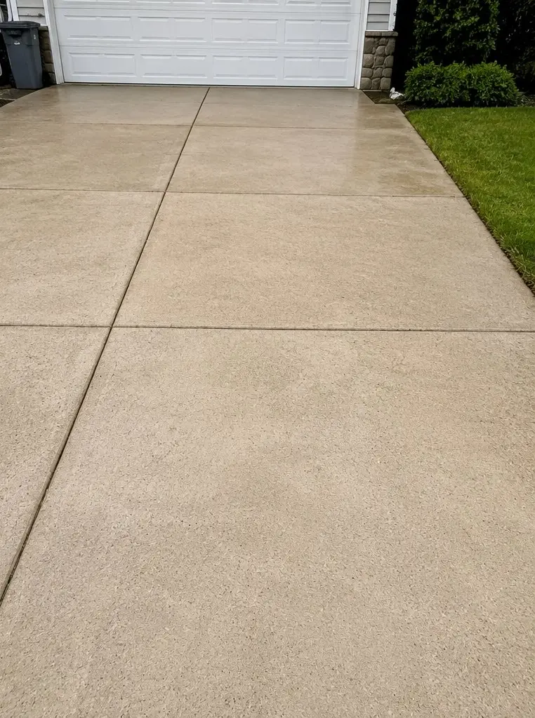 The same Chilliwack driveway clean and bright after powerwashing