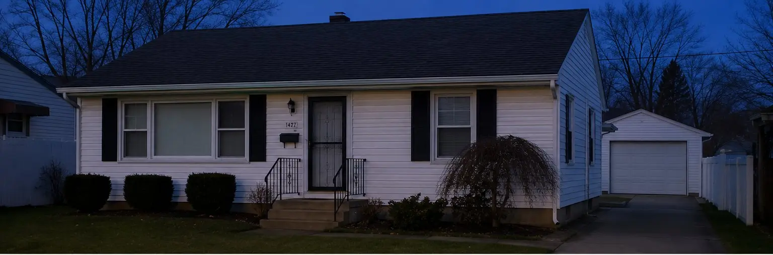 Bungalow at dusk without holiday lights